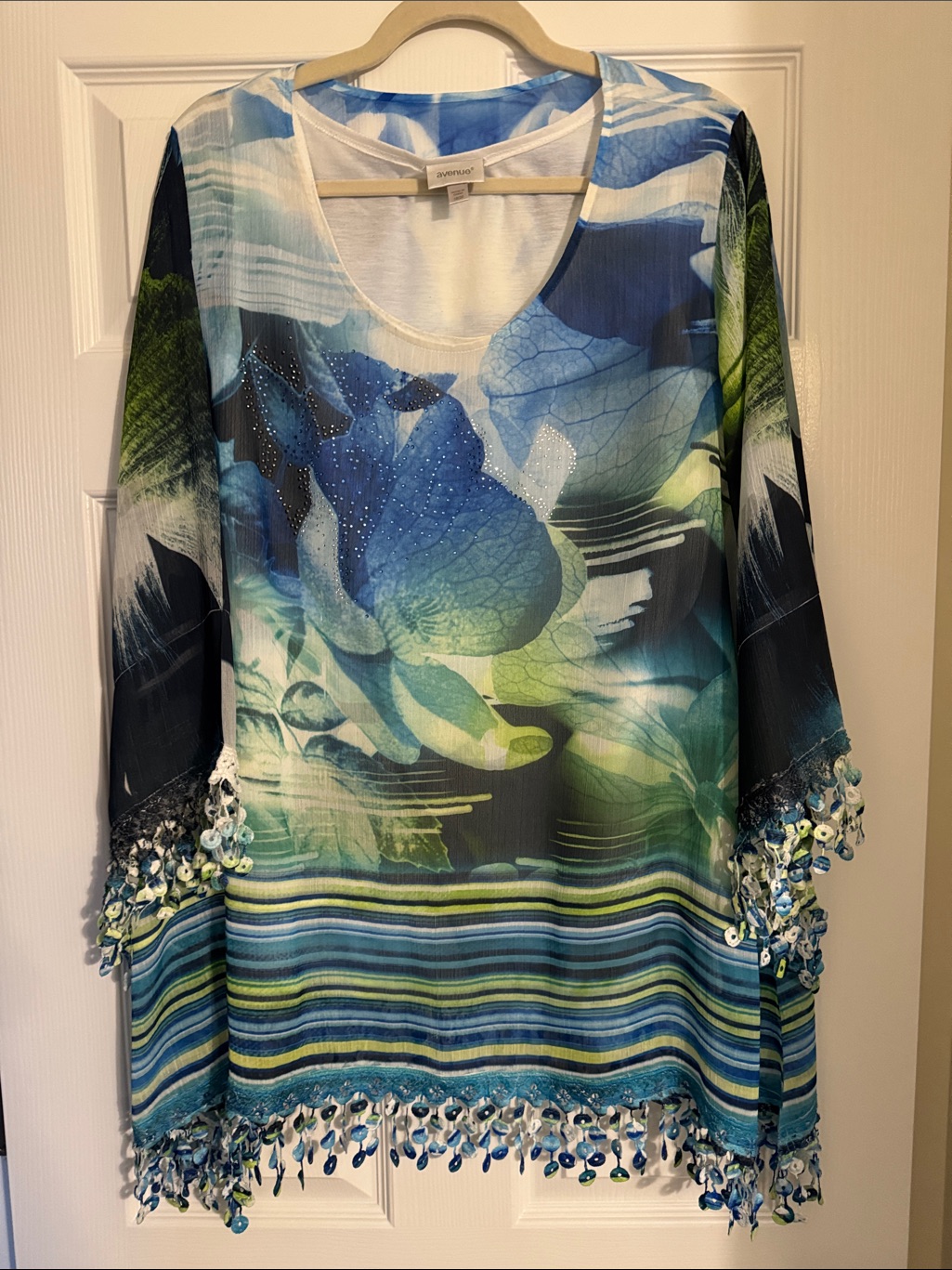 Avenue White Tee With Blue Accent Neckline